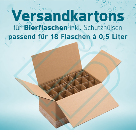 Bierflaschen Versandkartons inkl. Schutzhülsen für 18 Flaschen – 0,5 Liter
